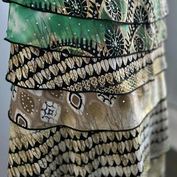 Joseph Ribkoff Sand & Jade Tiered Cowl-Neck Dress with Iridescent Dots – US 12 - Picture 10 of 11